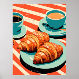Morning Bliss: Croissants en koffie Poster
