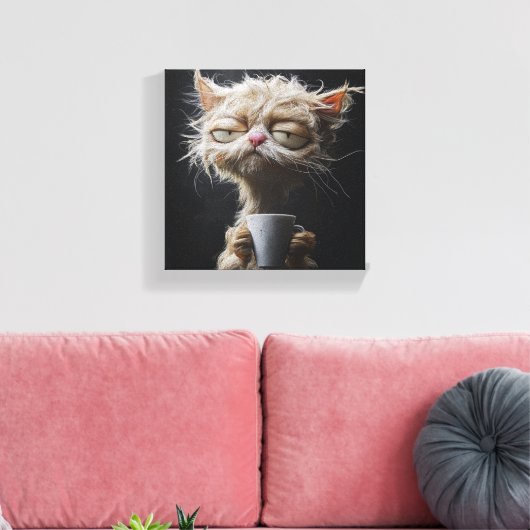 Morning Brew Bliss - Kat Canvas Afdruk (Insitu (Woonkamer))