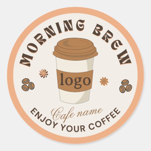 Morning Brew Coffee Cup Cafe Logo Ronde Sticker (Voorkant)