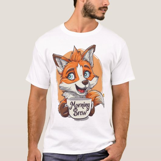 Morning Brew" Fox-koffieliefhebber grillig wakker  T-shirt (Voorkant)