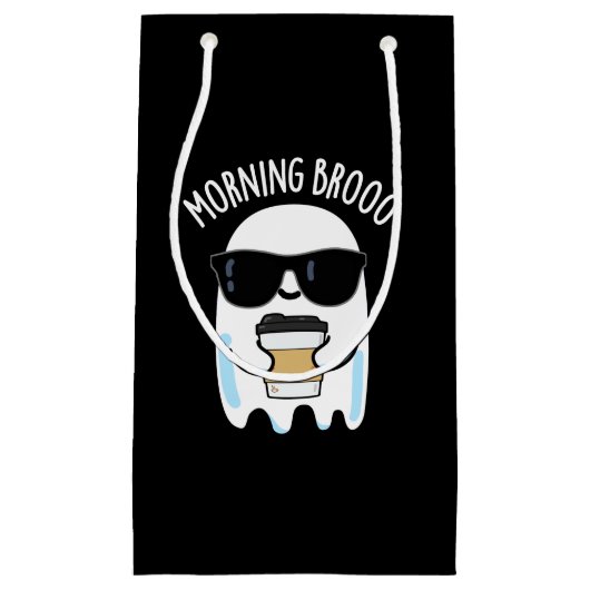 Morning Broo Funny Ghost Coffee Pun Dark BG Klein Cadeauzakje (Voorkant)