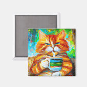 Morning Catfeine in de stijl van Leonid Afremov. Magneet (Voorkant / Achterkant)
