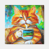 Morning Catfeine in de stijl van Leonid Afremov. Magneet (Voorkant)