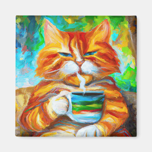 Morning Catfeine in de stijl van Leonid Afremov. Magneet (Voorkant)