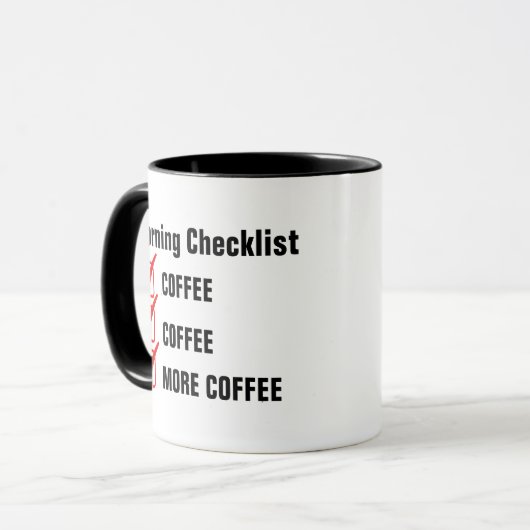 Morning Checklist Coffee Pun Funny Custom Gifts Mu Mok (Voorkant links)