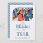 Morning Chill Hello New Year Blue Retro Photo Feestdagenkaart (Voorkant / Achterkant)