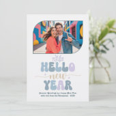 Morning Chill Hello New Year Blue Retro Photo Feestdagenkaart (Staand voorkant)