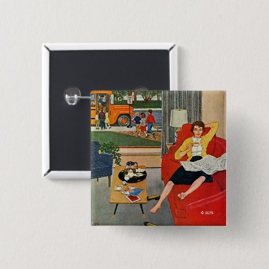 Morning Coffee Break Vierkante Button 5,1 Cm (Voorkant /achterkant)