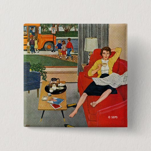 Morning Coffee Break Vierkante Button 5,1 Cm (Voorkant)