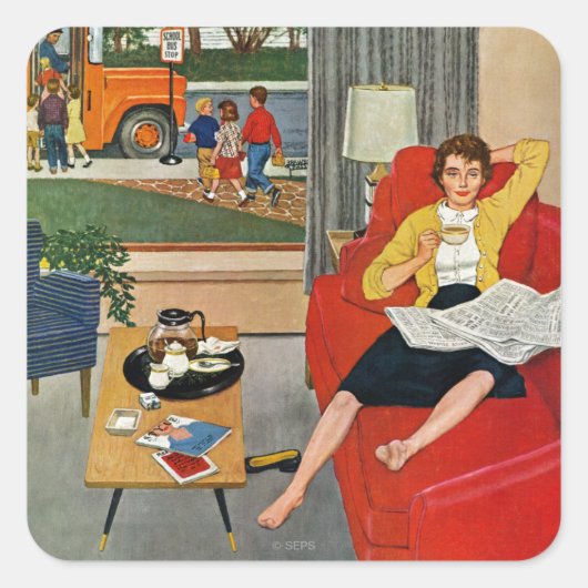 Morning Coffee Break Vierkante Sticker (Voorkant)