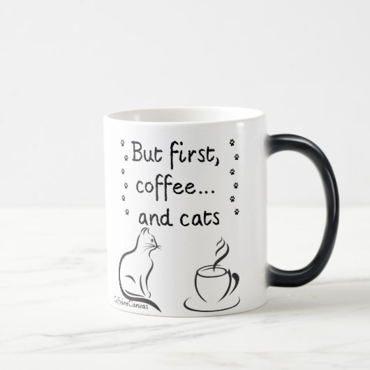 Morning Coffee & Cat Vibes – Cute Minimalist Mug Magische Mok (Rechts)