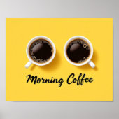 Morning Coffee Cups Top View Yellow Minimalist Poster (Voorkant)
