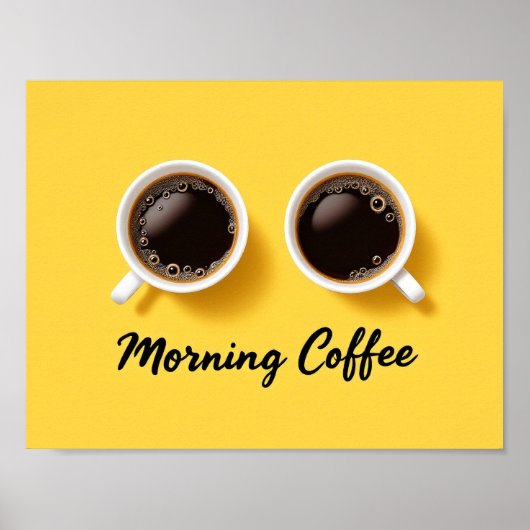 Morning Coffee Cups Top View Yellow Minimalist Poster (Voorkant)