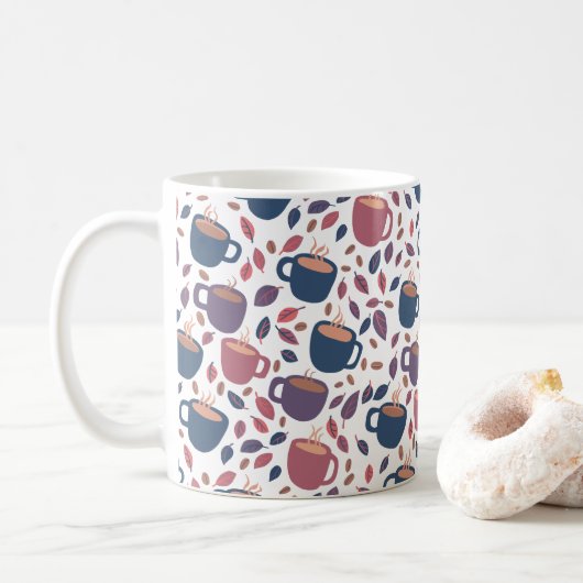 Morning Coffee Cute Colorful Cups Pattern Paars Koffiemok (Met donut)