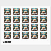 Morning Coffee Glas in lood Vierkante Sticker (Vel)