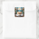 Morning Coffee Glas in lood Vierkante Sticker (Tas)