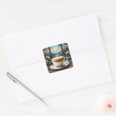 Morning Coffee Glas in lood Vierkante Sticker (Envelop)