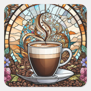 Morning Coffee Glas in lood Vierkante Sticker