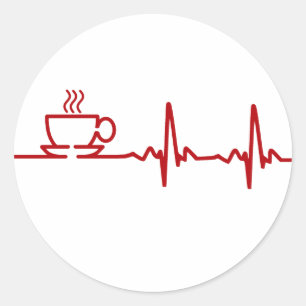 Morning Coffee Heartbeat EKG Ronde Sticker