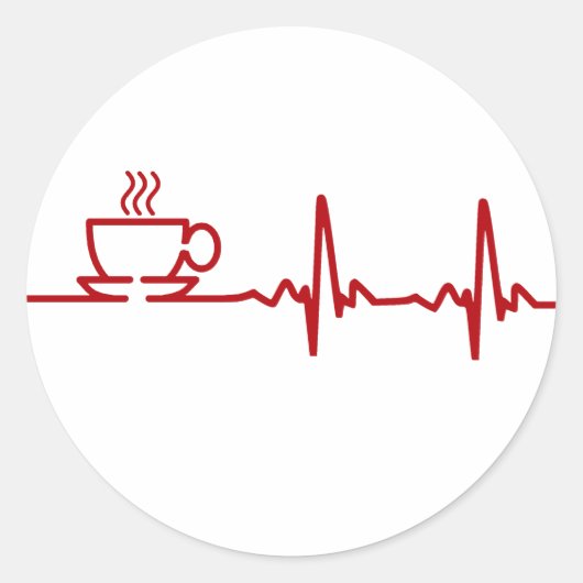 Morning Coffee Heartbeat EKG Ronde Sticker (Voorkant)