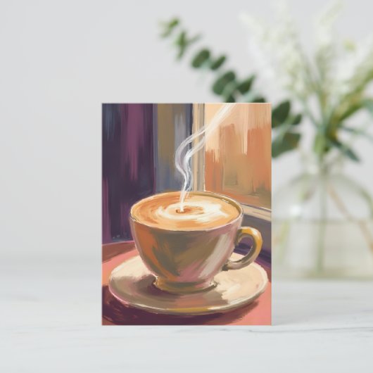 Morning Coffee | Watercolor Cafe Mug Briefkaart (Staand voorkant)