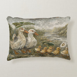 Morning Commute Whimsical Farmhouse Duck Rainy Day Accent Kussen