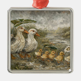 Morning Commute Whimsical Farmhouse Duck Rainy Day Metalen Ornament