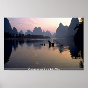 Morning crosson River Li, Guilin, China Poster