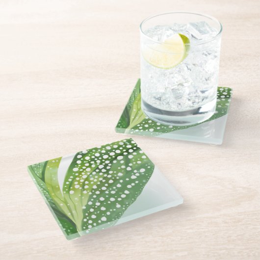 Morning Dew Green Leaf Glazen Onderzetter (Schuin)