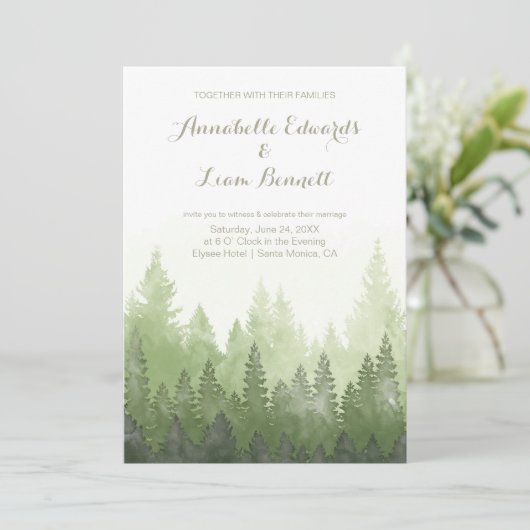 Morning Dew in de Bossen bruiloft uitnodiging (Staand voorkant)