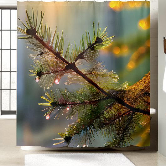 Morning Dew Pine Tree Water Drops Eenvoudig Plezie Douchegordijn