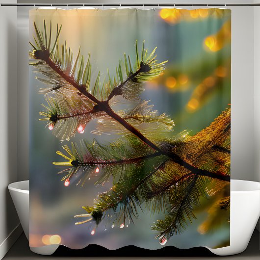 Morning Dew Pine Tree Water Drops Eenvoudig Plezie Douchegordijn