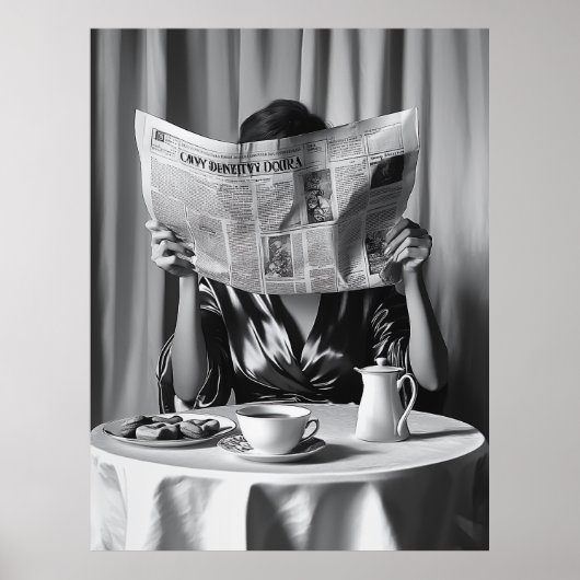 Morning Elegance: koffie, nieuws en sereniteit Poster (Voorkant)
