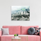 Morning Fog boven rijstvelden Canvas Afdruk (Insitu (Woonkamer))