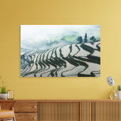 Morning Fog boven rijstvelden Canvas Afdruk (Insitu (Woonkamer))
