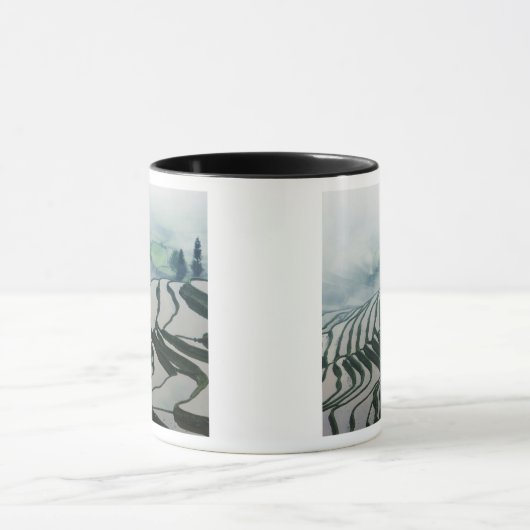 Morning Fog boven rijstvelden Mok (Midden)