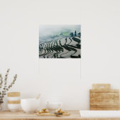 Morning Fog boven rijstvelden Poster (Keuken)