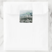 Morning Fog boven rijstvelden Vierkante Sticker (Tas)