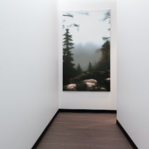 Morning Forest Fog voorbij de Creek Landscape Art Canvas Afdruk