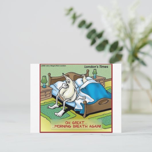 Morning Garlic Breath Funny Offbeat Cartoon Gifts Briefkaart (Staand voorkant)