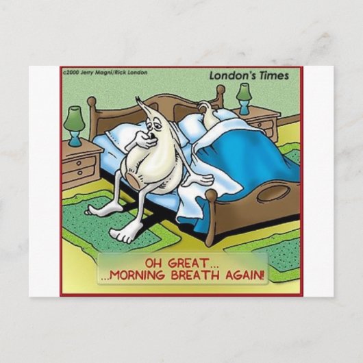 Morning Garlic Breath Funny Offbeat Cartoon Gifts Briefkaart (Voorkant)