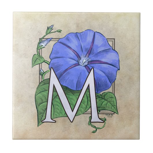 Morning Glories Bloem Monogram Tegeltje (Voorkant)