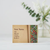 MORNING GLORY AND RED BERRIES MONOGRAM VISITEKAARTJE (Staand voorkant)