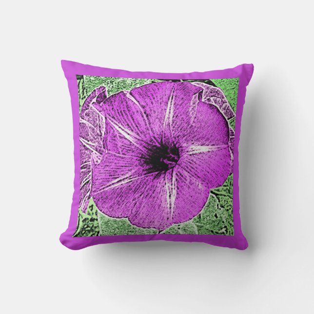 Morning Glory Block Print - amethyst paars Kussen (Voorkant)