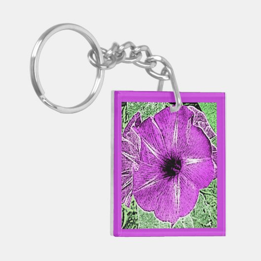 Morning Glory Block Print - amethyst paars Sleutelhanger (Voorkant Links)