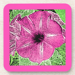 Morning Glory Block Print - fuchsia roze Bier Onderzetter