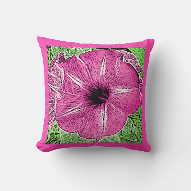 Morning Glory Block Print - fuchsia roze Kussen (Voorkant)