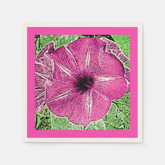 Morning Glory Block Print - fuchsia roze Servetten (Voorkant)
