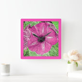 Morning Glory Block Print - fuchsia roze Vierkante Klok (Huis)