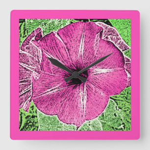 Morning Glory Block Print - fuchsia roze Vierkante Klok